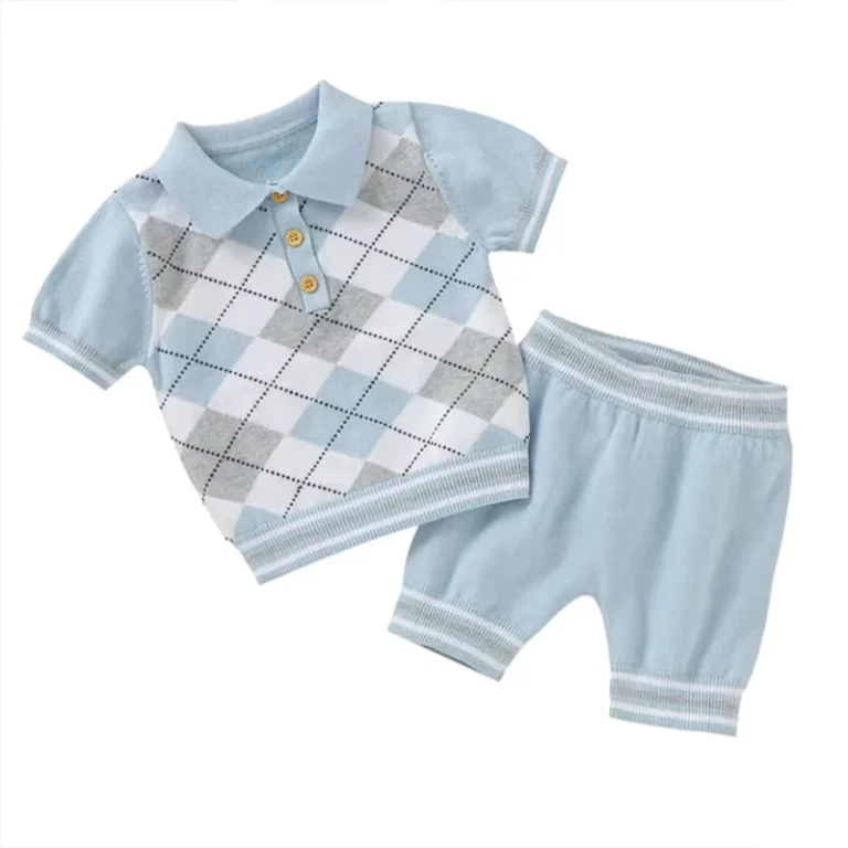 CHINEE-100-Cotton-Baby-and-Toddler-Summer-Clothing-Set-Cute-Argyle-Pattern-Jacquard-Polo-Neck-T-Shirt-and-Short-Pants-Perfect-Match-1