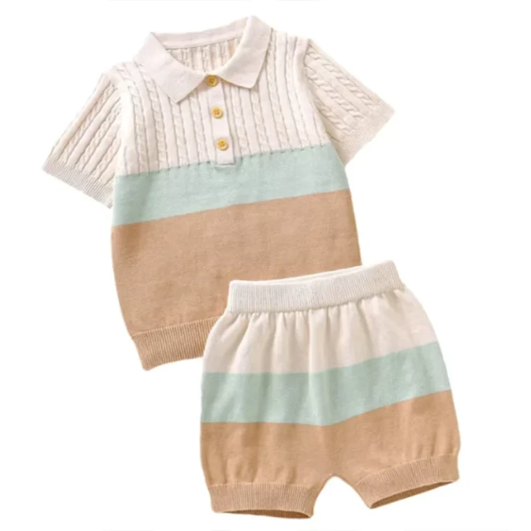 CHINEE-100-Cotton-Baby-and-Toddler-Summer-Set-Cute-Colorful-Striped-Polo-Neck-T-Shirt-and-Short-Pants-Waistcoat-1