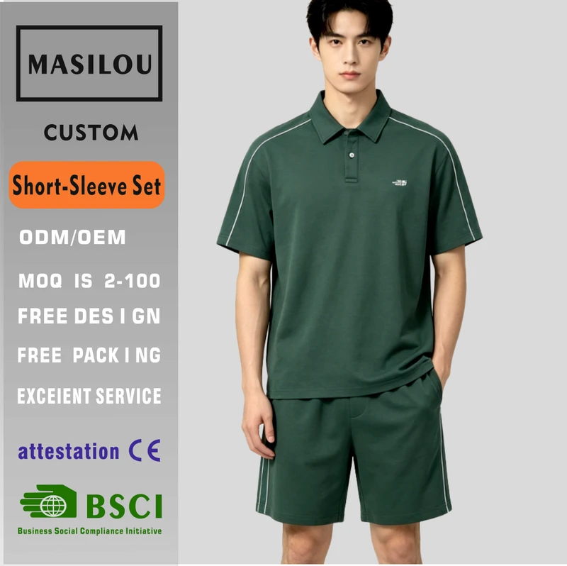 CHINEE-210g-Polyester-Rayon-and-Spandex-Polo-Set-Casual-Comfort-Quick-Dry-Short-Sleeve-Shirt-Shorts-Tracksuit-Multi-Color-Mens-Set