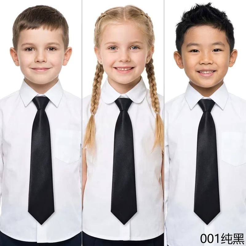CHINEE-28x7.5-cm-School-Formal-Ties-Solid-Color-Polyester-Satin-Elastic-Band-Kids-Ties