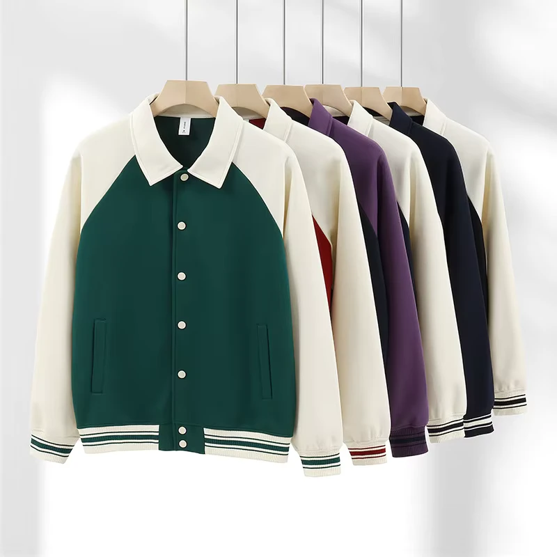 CHINEE-380g-Heavyweight-Retro-Streetwear-Fashion-Lapel-Contrast-Color-Baseball-Uniform-Raglan-Sweater-Bomber-Jacket-Front-Embroidery