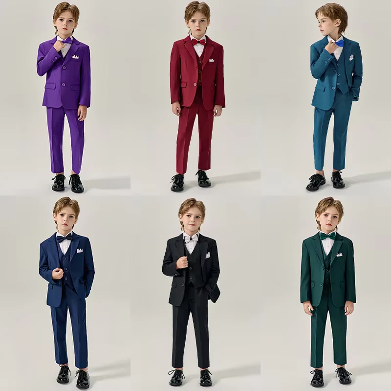 CHINEE-5-Piece-Boys-Suit-Set-Flower-Boy-Formal-Dress-British-style-Solid-color-Polyester-Jacket-Vest-Shirt-Pant-Bowtie-1