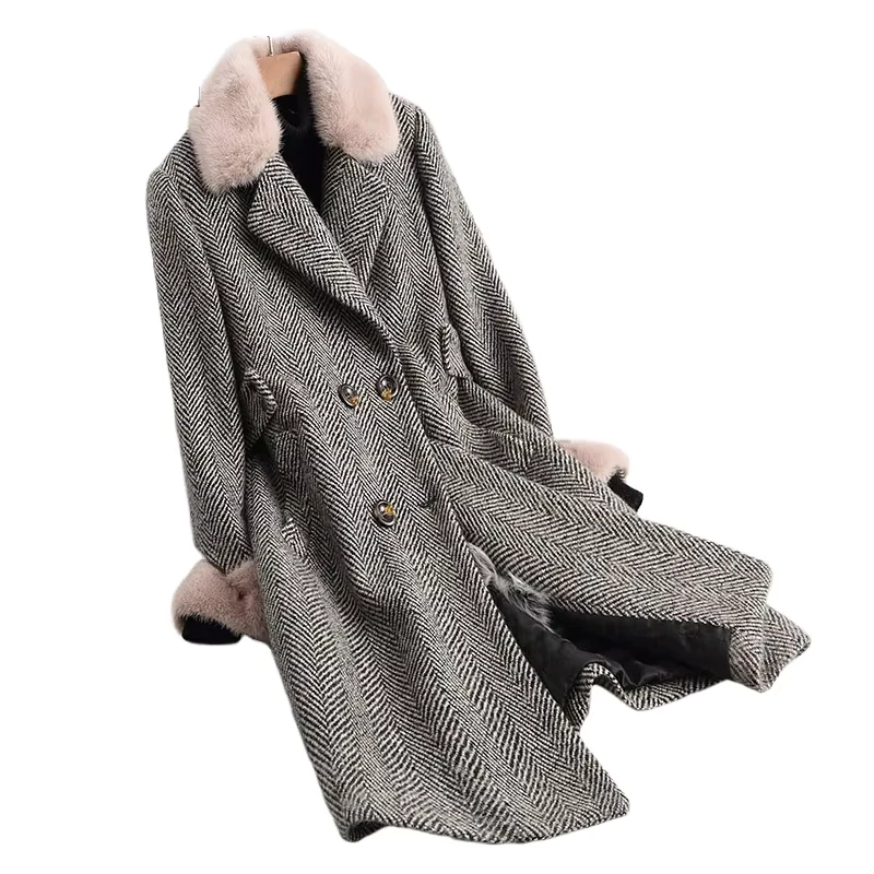CHINEE-A18123-Women-Herringbone-Wool-Coat-Jacket-Overcoat-Sheep-Fur-Inside-Mink-Fur-Collar-Winter-Warm-Coat-Genuine-Inside-Winter-Coat