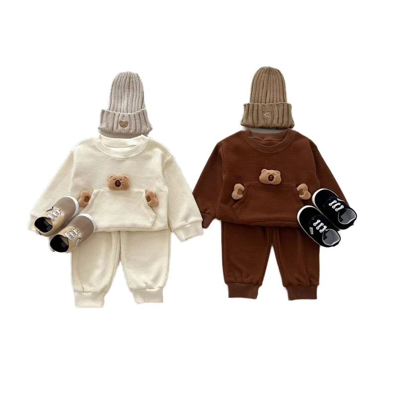 CHINEE-Angou-Korean-Childrens-Wear-Boys-Girls-Baby-Suit-Autumn-Breathable-Soft-Cotton-Waffle-Bear-Long-Sleeve-Sweatshirt-Sportswear-1