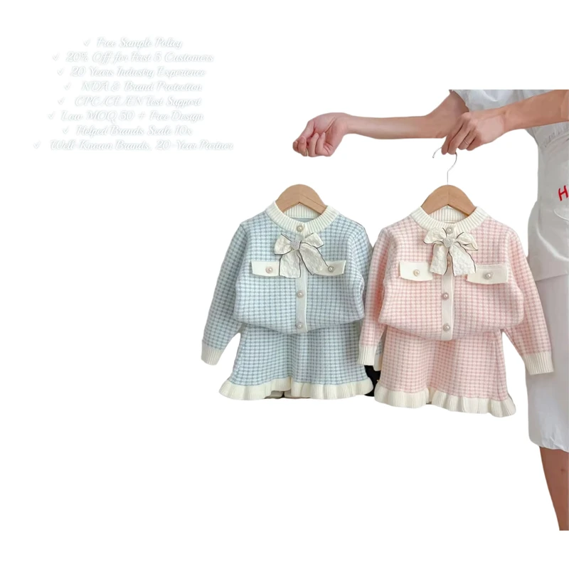 CHINEE-Autumn-Casual-Two-Piece-Sweater-Skirt-Set-Girls-New-Kids-Knitted-Cardigan-Suit-Fragrant-Plaid-Worsted-Children-Clothes