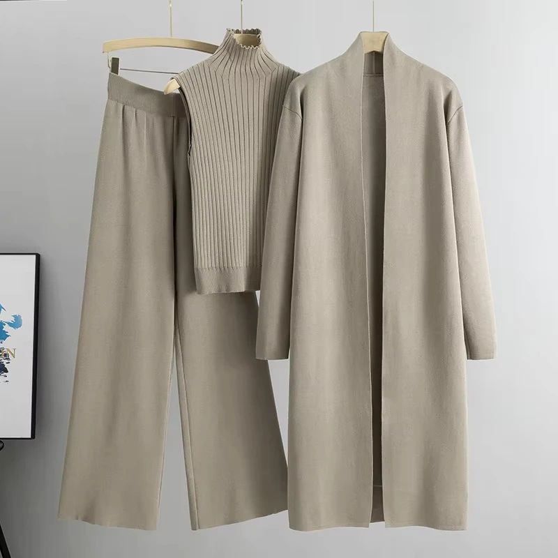 CHINEE-Autumn-Elegant-Simple-Knitted-Set-Sleeveless-Tank-Top-Long-Sweater-Cardigan-Pants-Cashmere-Three-Piece-Sets