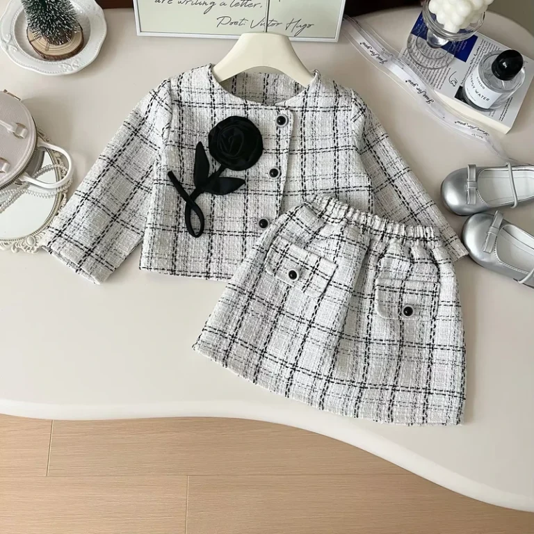 CHINEE-Autumn-New-Korean-Style-Girls-Clothing-Set-Feminine-Temperament-Small-Fragrant-Wind-Short-Plaid-Skirt-Suit-with-Neck-Coat