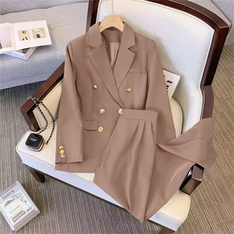 CHINEE-Autumn-Spring-Women-Formal-Suit-Long-Sleeve-Button-Lined-Coat-Long-Wide-Leg-Pants-Two-Piece-Blazer-Set