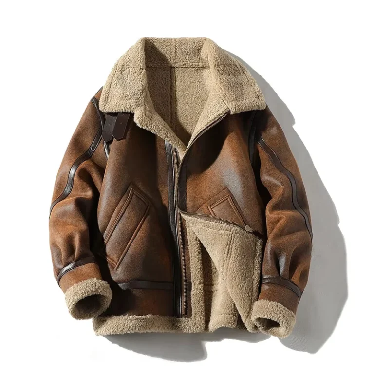 CHINEE-Autumn-Winter-Mens-Khaki-PU-Jacket-Casual-Zipper-Closure-With-Fur-Decoration-Plus-Size-Large-Size