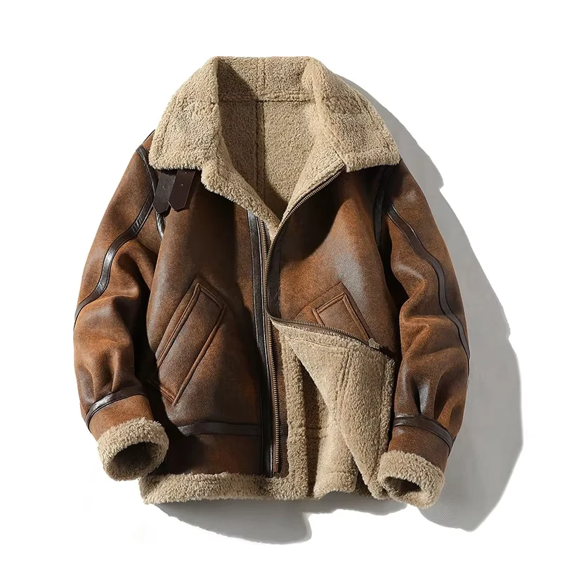 CHINEE-Autumn-Winter-Mens-Khaki-PU-Jacket-Casual-Zipper-Closure-With-Fur-Decoration-Plus-Size-Large-Size