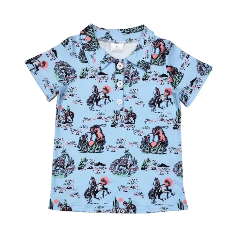 CHINEE-BT0661-New-in-Stock-Boy-Clothes-Western-Rodeo-Shirts-Blue-Polo-Short-Sleeve-T-shirts-Boutique-Kid-Summer-Clothes-Bulk