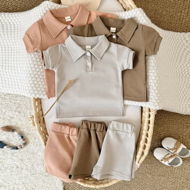 CHINEE-Baby-Polo-Shirt-Set-Boys-Summer-Short-Sleeve-T-Shirt-Shorts-Muted-Earth-Tone-Soft-and-Skin-Friendly
