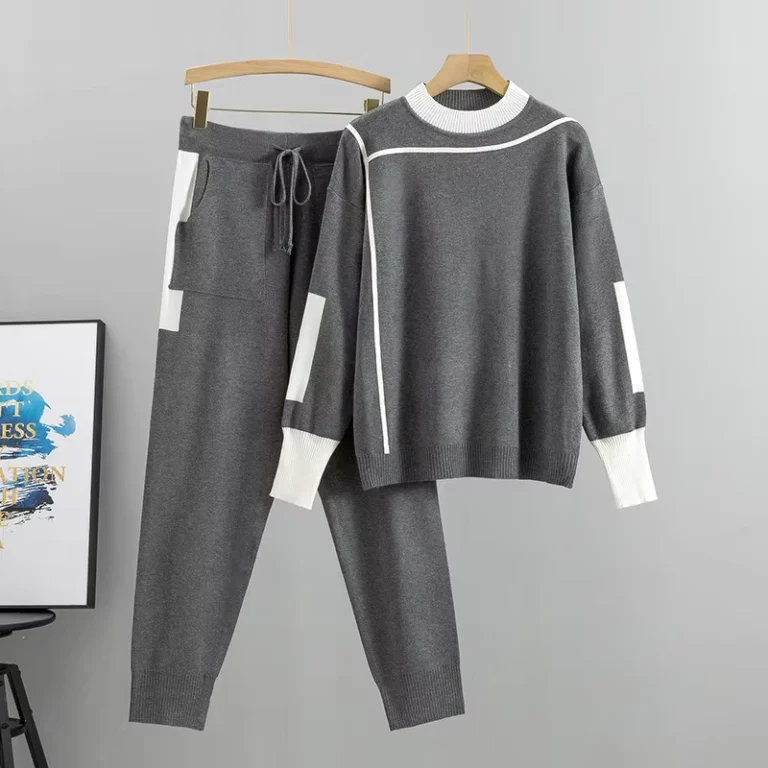 CHINEE-Big-Size-Fashion-Suit-Women-Spring-Fall-New-Casual-Knitting-Two-Piece-Set