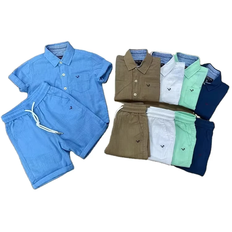CHINEE-Boys-Casual-Two-Piece-Clothing-Set-Summer-Workwear-Style-Short-Sleeve-Suit-with-Front-Opening-Pocket-Made-From-Cotton
