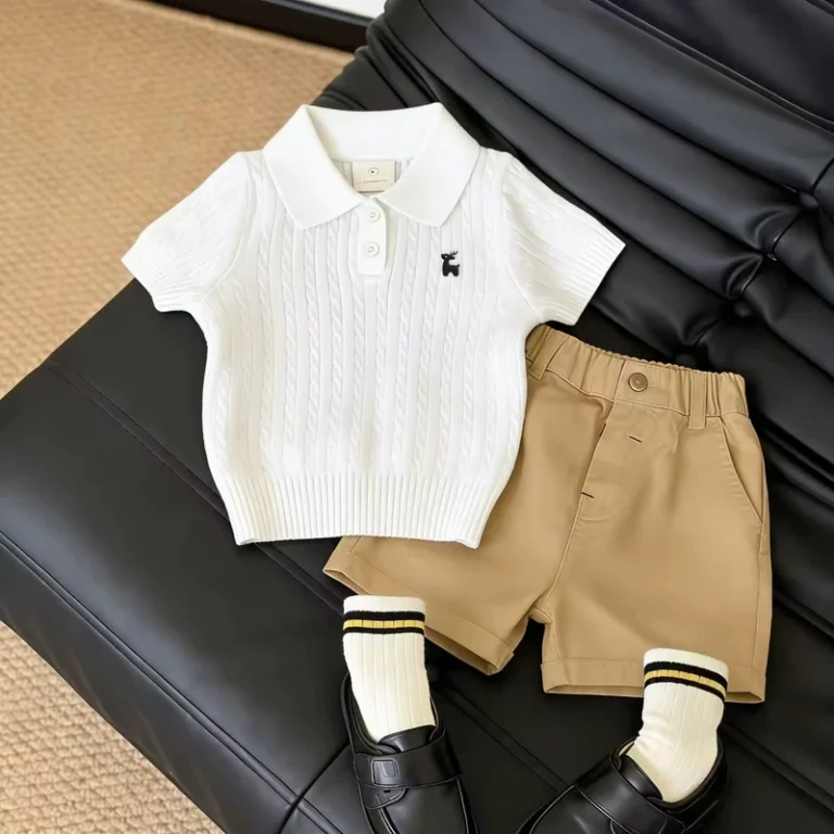 CHINEE-Boys-Childrens-Dopamined-Polo-Short-Sleeved-Shirt-Kids-Causal-Summer-College-Style-Sweater-Set-for-Boys-Girls-Clothing-Set