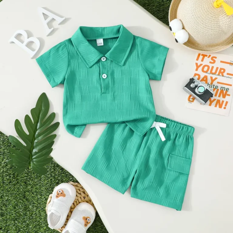 CHINEE-Boys-Clothing-Set-Summer-Boys-Jacquard-Short-Sleeve-Polo-Shirt-Shorts-Set-for-Summer-Daily-Wear-and-Parties