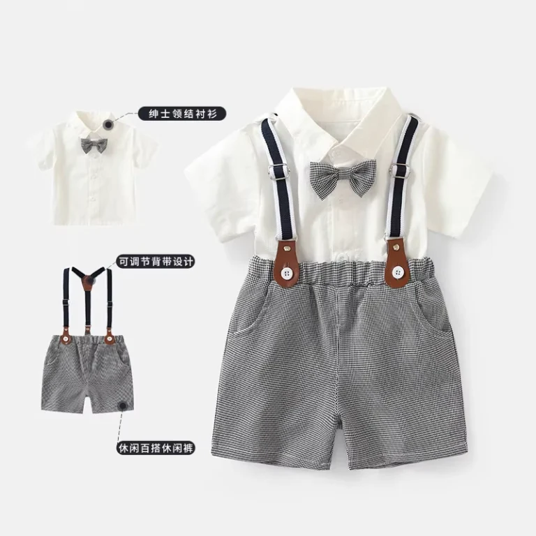 CHINEE-Boys-Gentleman-Formal-Suit-Summer-Childrens-Short-Sleeve-White-Shirt-Suspender-Shorts-Korean-Style-Cotton-School