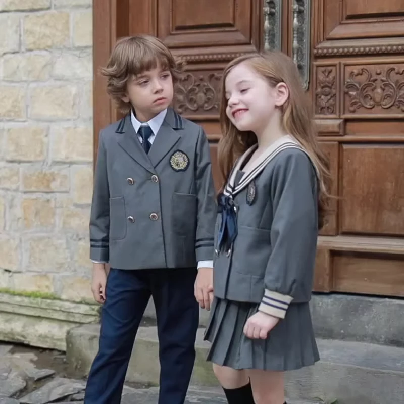CHINEE-Boys-Girls-New-Style-Childrens-British-Autumn-School-Uniform-Blazer-Suit-Set