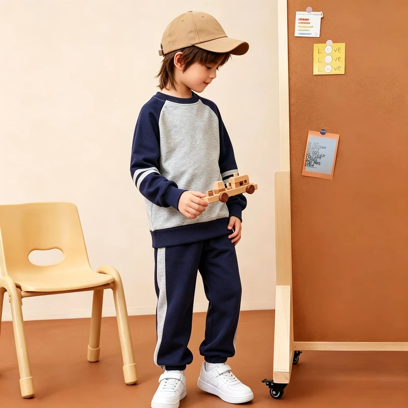 CHINEE-Boys-Oversized-Hooded-2-Piece-Tracksuit-Color-Block-Sweatshirt-Set-in-Grey-Navy-Blue