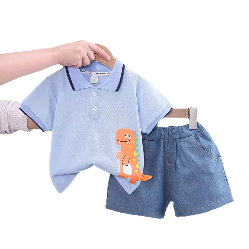 CHINEE-Boys-Polo-Shirt-and-Girls-Baby-Denim-Shorts-Toddler-Kids-T-Shirt-100-Cotton-Summer-Casual-Style-Cartoon-Pattern-1
