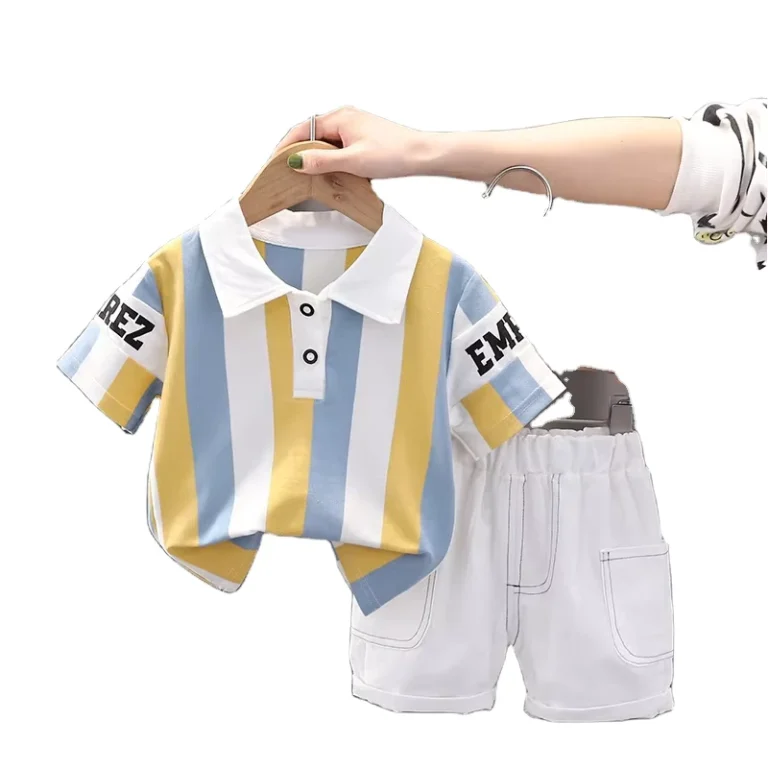 CHINEE-Boys-Summer-Fashion-POLO-Shirt-Shorts-Set-Short-Sleeve-Stripe-Shirt-Half-Sleeve-Shorts-Pure-for-Kids-Summer-Outings