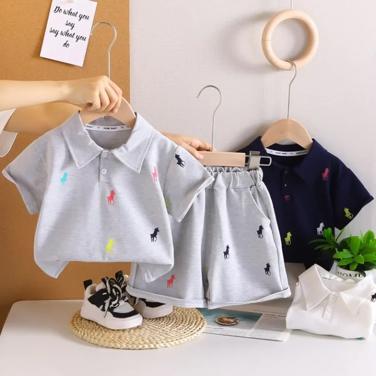 CHINEE-Boys-Summer-Outfit-Set-Stylish-Casual-Short-Sleeve-Thin-Polo-Shirt-Children-Clothes-Knitted-Two-Piece-Set