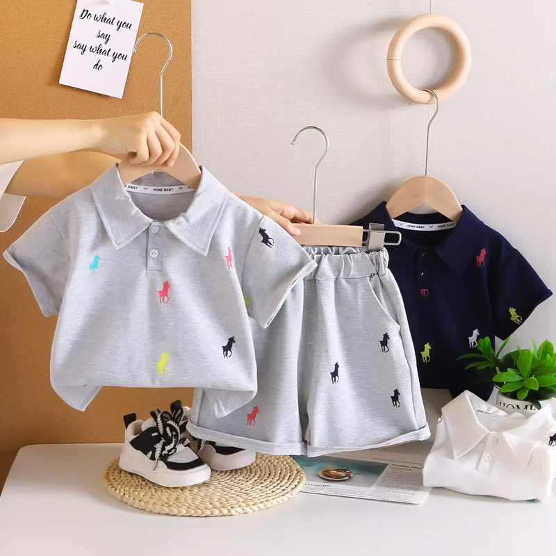 CHINEE-Boys-Summer-Outfit-Set-Stylish-Casual-Short-Sleeve-Thin-Polo-Shirt-Children-Clothes-Knitted-Two-Piece-Set