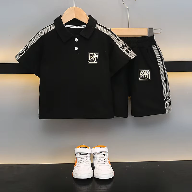 CHINEE-Boys-Summer-Polo-Outfit-Set-Green-Striped-Short-Sleeve-Shirt-Shorts-Casual-Two-Piece-Kids-Clothing-Breathable-Toddler-Set