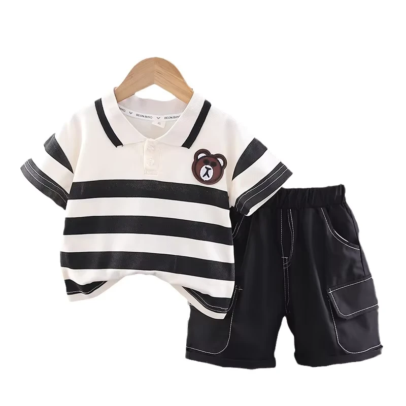 CHINEE-Boys-Summer-Striped-Casual-Polo-Shirt-Short-Sleeve-Shorts-Set-1