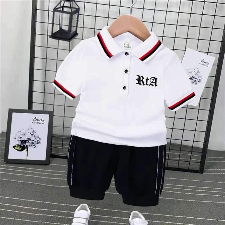 CHINEE-Boys-Trendy-Summer-T-Shirt-and-Shorts-Polo-Set-Loose-Korean-Style-100-Cotton-Casual-2-Piece-Outfit-with-Turtleneck-Collar