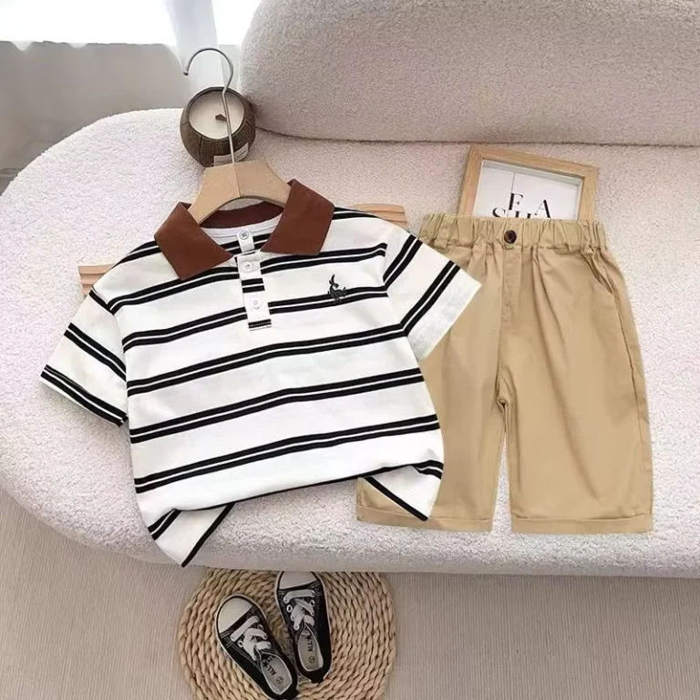 CHINEE-Boys-striped-polo-shirt-and-shorts-two-piece-set-childrens-summer-casual-wear-set
