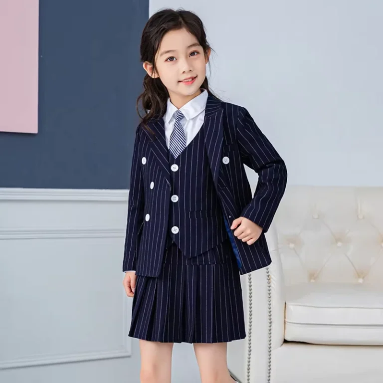 CHINEE-Bulk-Orders-Navy-Pinstripe-Blazer-Girls-Double-Breasted-School-Uniform-Set-1