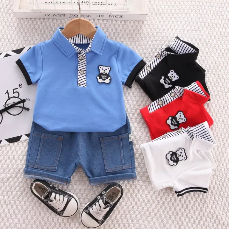 CHINEE-Casual-Cartoon-Short-Sleeved-Polo-Shirt-and-Short-Jeans-Two-Piece-Set-for-Boys-0-1-2-3-4Years-Summer-Clothing-Set-1