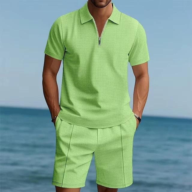 CHINEE-Casual-Mens-Polo-Shirt-Set-Summer-Knitted-Custom-Front-Logo-Sportswear-Breathable-3D-Pattern-Digital-Printed-Polyester-Button