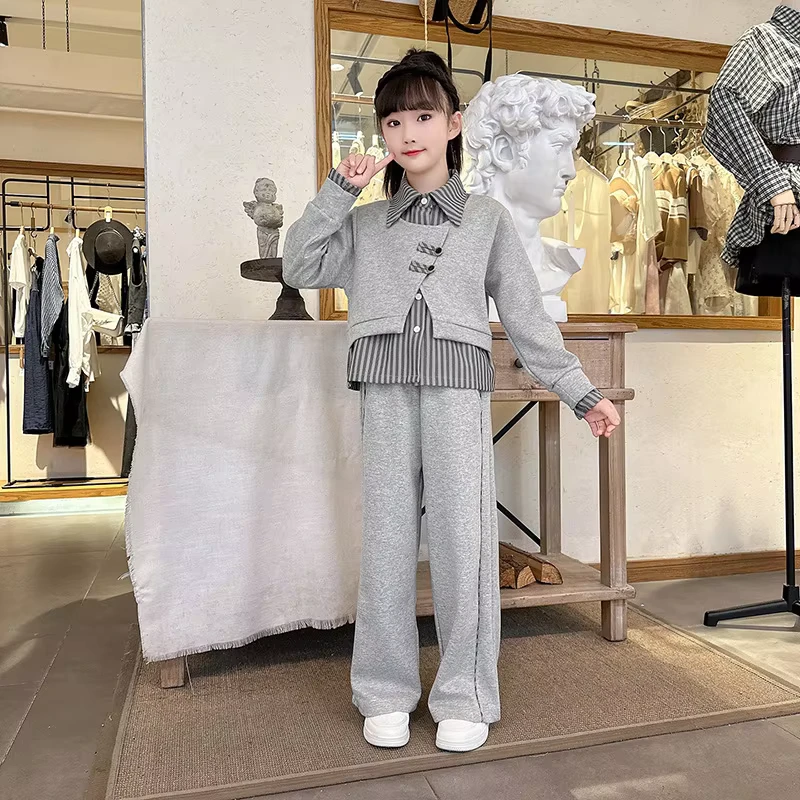 CHINEE-Casual-Sports-Suit-Girls-Spring-Autumn-Cotton-Blend-Solid-Color-Two-piece-Sweater-Set