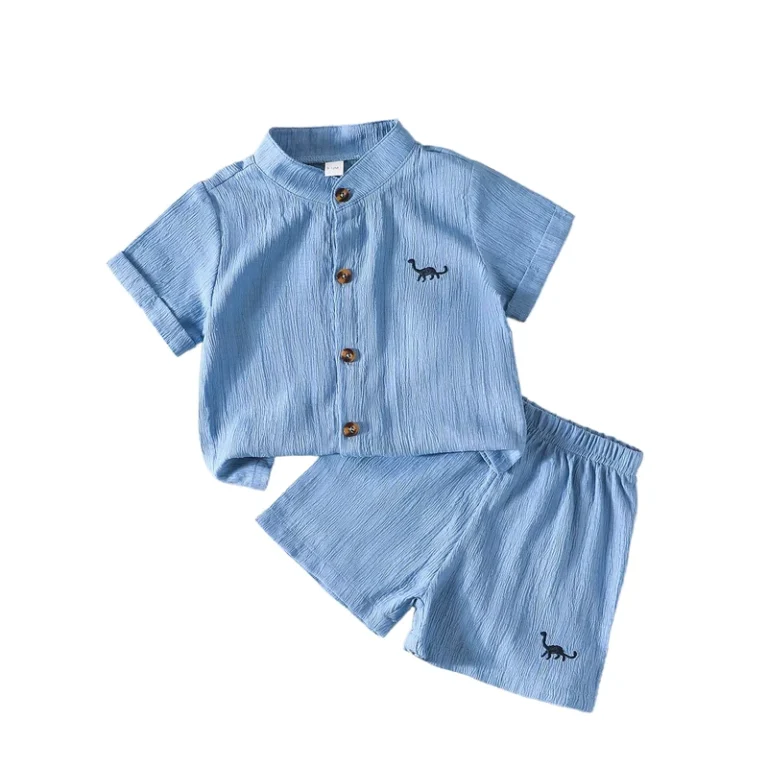 CHINEE-Casual-Summer-Two-Piece-Set-for-Boys-Dinosaur-Embroidered-Short-Sleeve-Polo-Shirt-and-White-Print-Shorts-Animal-Pattern-1