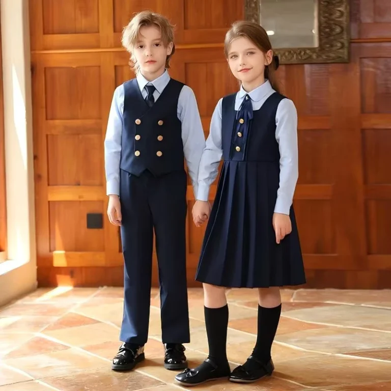 CHINEE-Children-Formal-School-Uniform-Boys-Double-Breasted-Vest-Suit-Girls-Sleeveless-Dress-with-Shirt-1