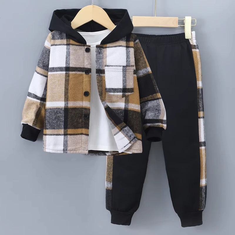 CHINEE-Childrens-Autumn-Clothes-Movement-Long-Sleeve-Plaid-Contrast-Hooded-Two-Piece-Kids-Suit-Jacket-Trousers-1