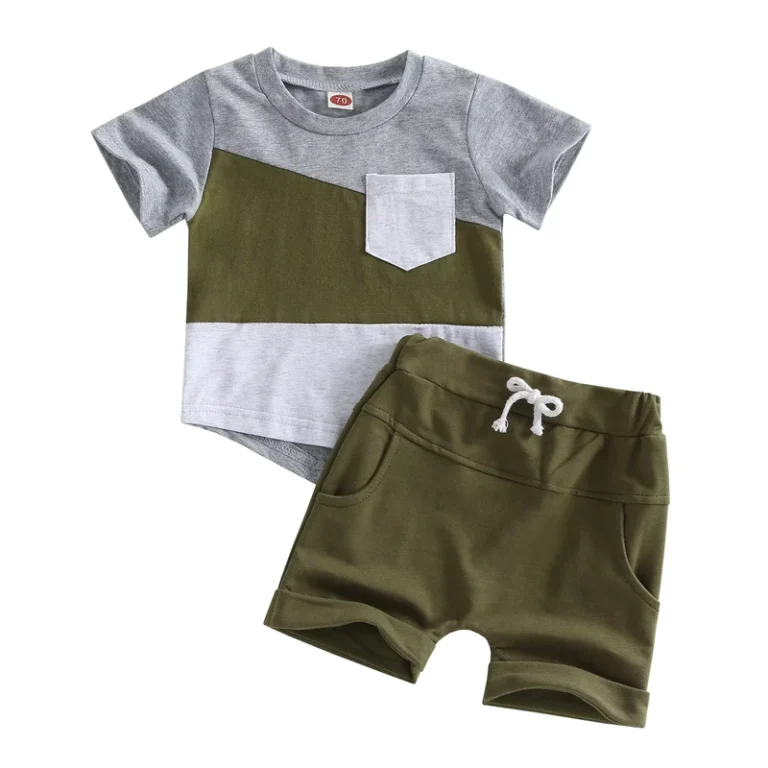 CHINEE-Childrens-Casual-Short-sleeved-Shorts-Solid-Color-Stitching-Pocket-2-Piece-Suit-Europe-and-America-Style-Guangdong-Pure-Cotton-1