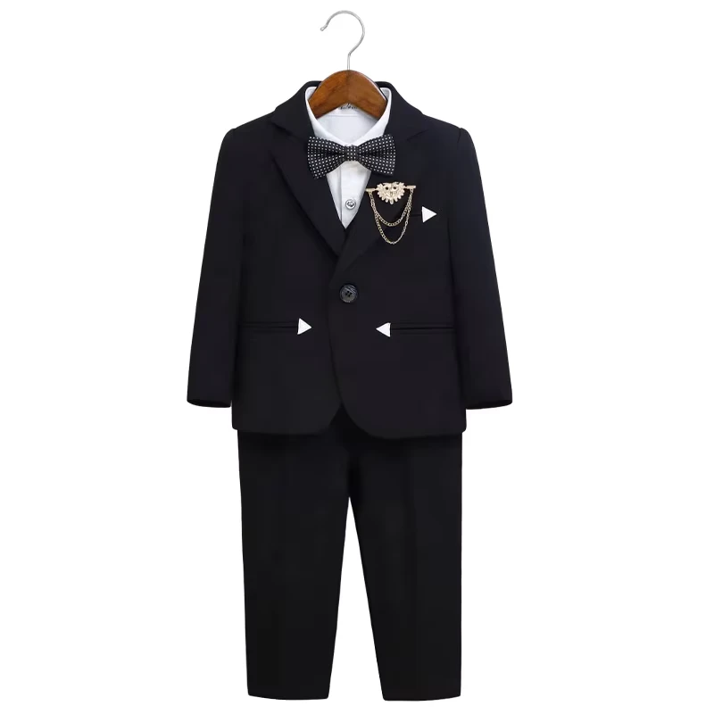 CHINEE-Childrens-Formal-5-piece-Set-with-Single-Breasted-Design-Soft-Polyester-Cotton-V-neck-Birthday-Party-School-Event