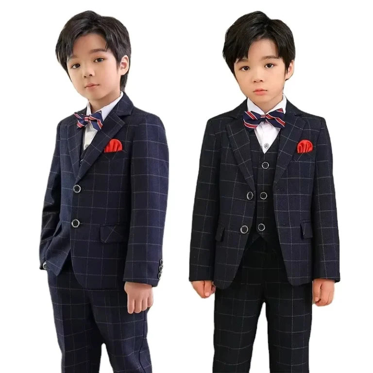 CHINEE-Childrens-Suit-English-Check-Suit-Boys-Formal-Speech-Dress-Uniform-Set-1