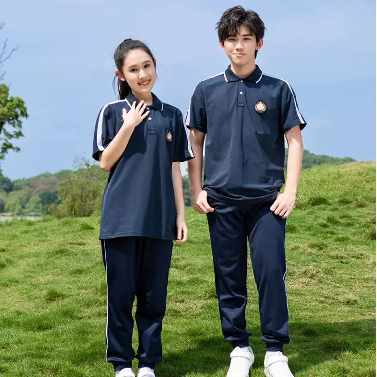 CHINEE-Childrens-Summer-School-Uniform-Sportswear-Set-Custom-Design-Short-Sleeve-T-Shirt-Long-Pants-Knitted-Polo-Shirt-Set