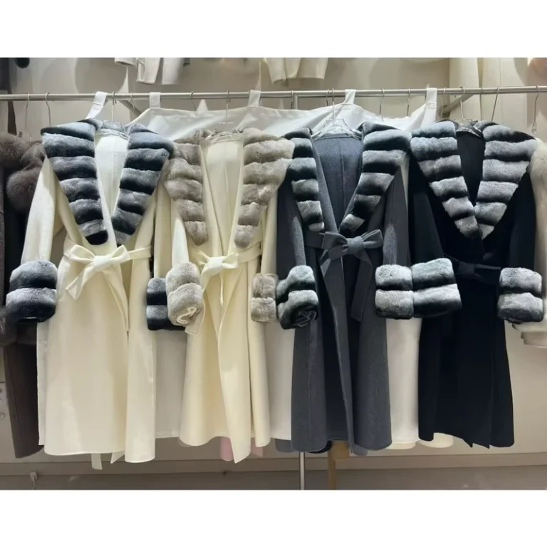 CHINEE-Chinchilla-Genuine-Rex-Rabbit-Fur-Collar-and-Cuffs-Long-Woolen-Belt-Overcoat-Real-Fur-Wool-Coat-Cashmere-Outerwear