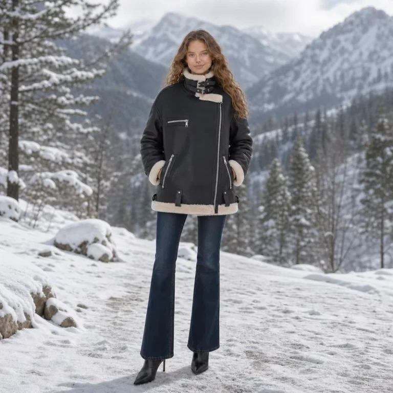 CHINEE-Classic-Unisex-Short-Dark-Gray-Faux-Fur-Womens-Jacket-with-Zipper-Closure-Woven-Fabric-and-Windproof-Feature