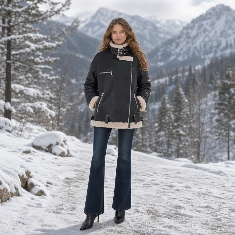 CHINEE-Classic-Unisex-Short-Dark-Gray-Faux-Fur-Womens-Jacket-with-Zipper-Closure-Woven-Fabric-and-Windproof-Feature