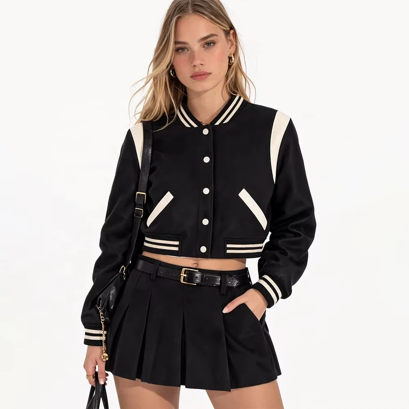 CHINEE-Classic-Varsity-Jacket-Women-Contrast-Baseball-Uniform-Short-Bomber-Coat-with-Ribbed-Trim-Casual-Sporty-Outerwear