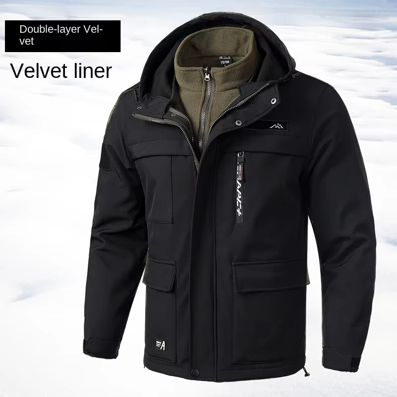CHINEE-Coated-Zipper-Jacket-Autumn-Winter-Mens-Breathable-Fleece-lined-Thickened-Waterproof-Windproof-Warm-keeping-Mountaineering