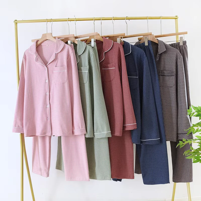 CHINEE-Couples-Pajamas-Long-Sleeve-Suit-Simple-Plaid-Men-and-Women-Loose-Leisure-Home-Clothes-Two-Sets-1