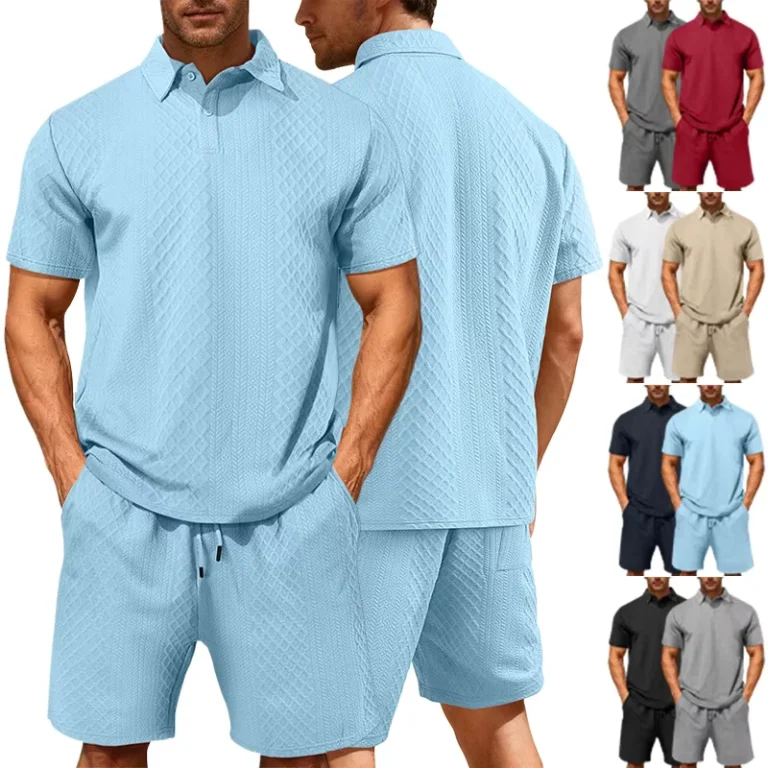 CHINEE-Cross-border-Mens-Clothing-Summer-European-American-New-Style-Jacquard-Fabric-Casual-Sports-Thin-Lapel-Polo-Shirt-Set