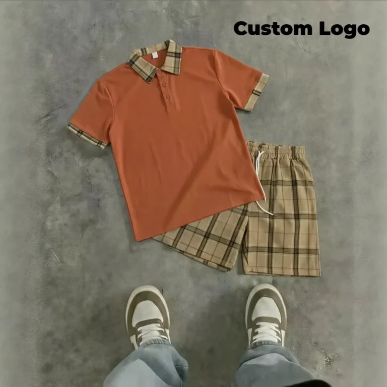 CHINEE-Cross-border-New-Summer-Outdoor-Fashion-Mens-Short-sleeved-Polo-Shirt-Shorts-Set-Sports-Casual-Plaid-Breathable-100-Bamboo